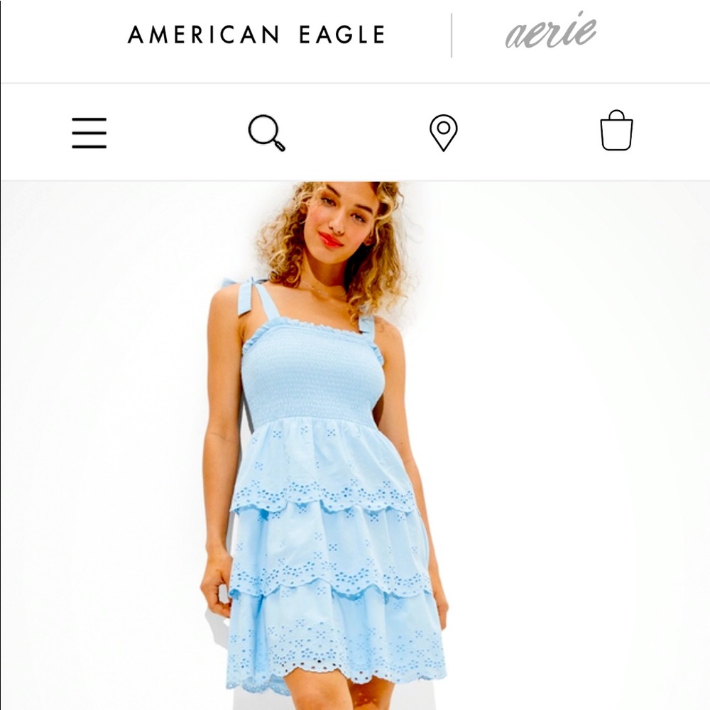 EUC AEO 🦅 Smocked Tiered Mini Dress 💙 Large